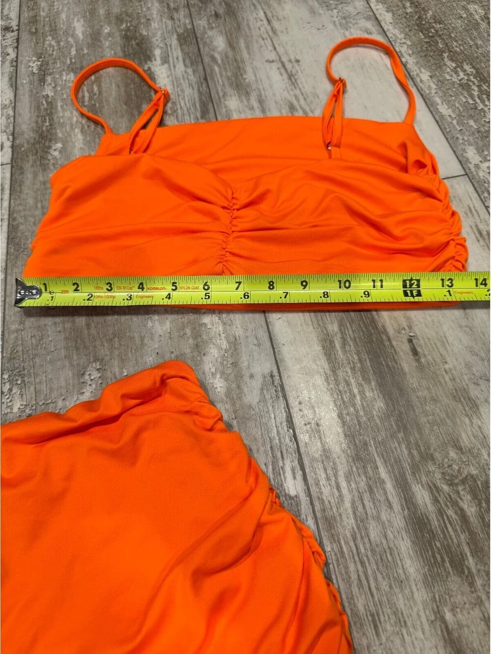 Orange L Ruched Two Piece Swimsuit Tankini Skirt Y2K